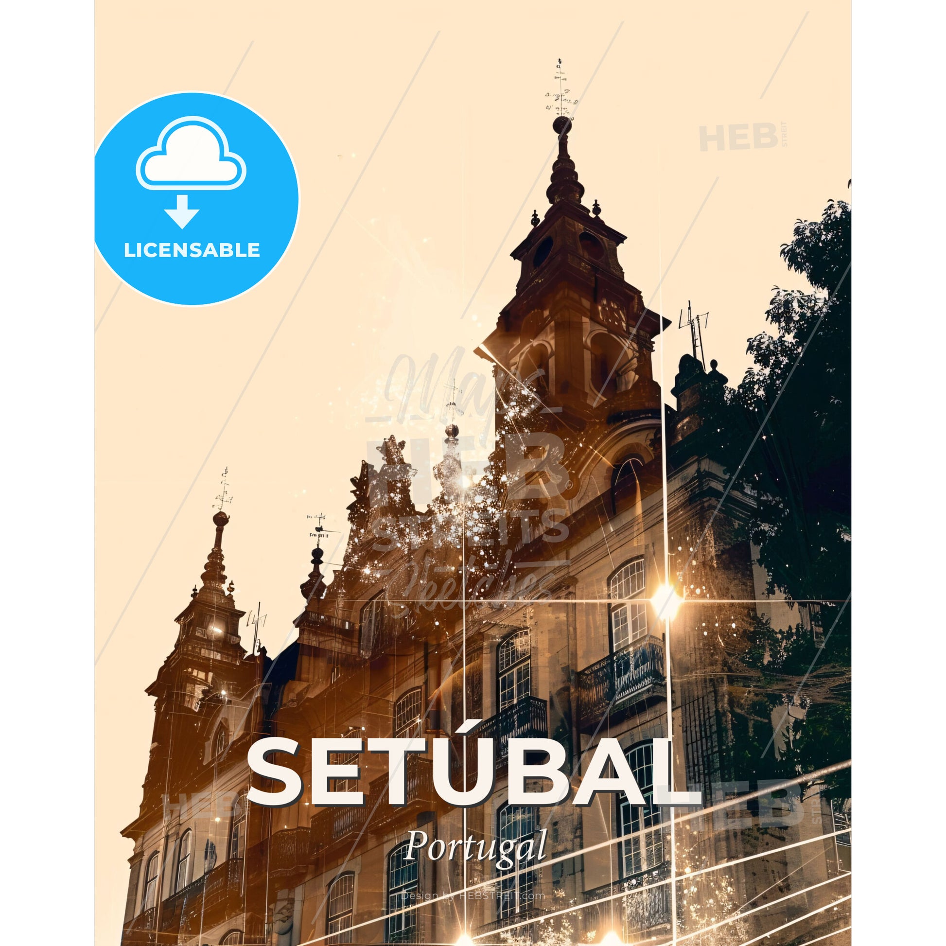 Setubal City Skyline Portrait Printed Poster - A building with a tower - Square format print template