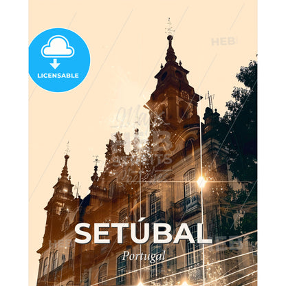 Setubal City Skyline Portrait Printed Poster - A building with a tower - Square format print template