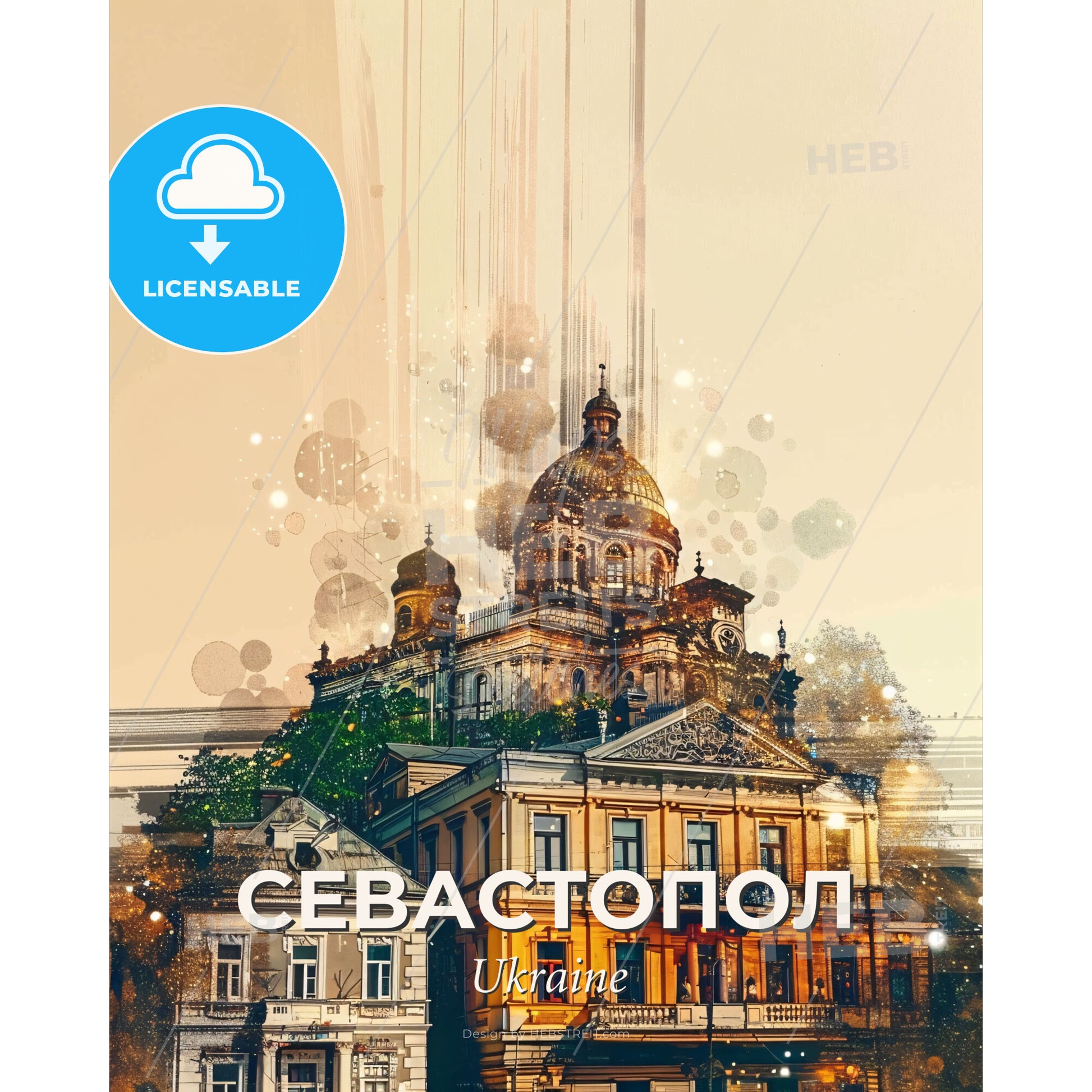 Sevastopol Cityscape Iconic Architecture Poster - A building with a dome on top - Square format print template