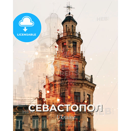 Sevastopol City Skyline Modern Poster - A double exposure of a building - Square format print template