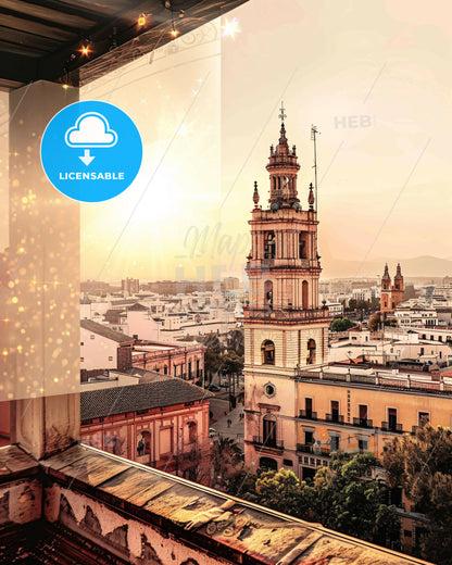 Sevilla City Skyline Art Poster Composite - A view of a city from a window