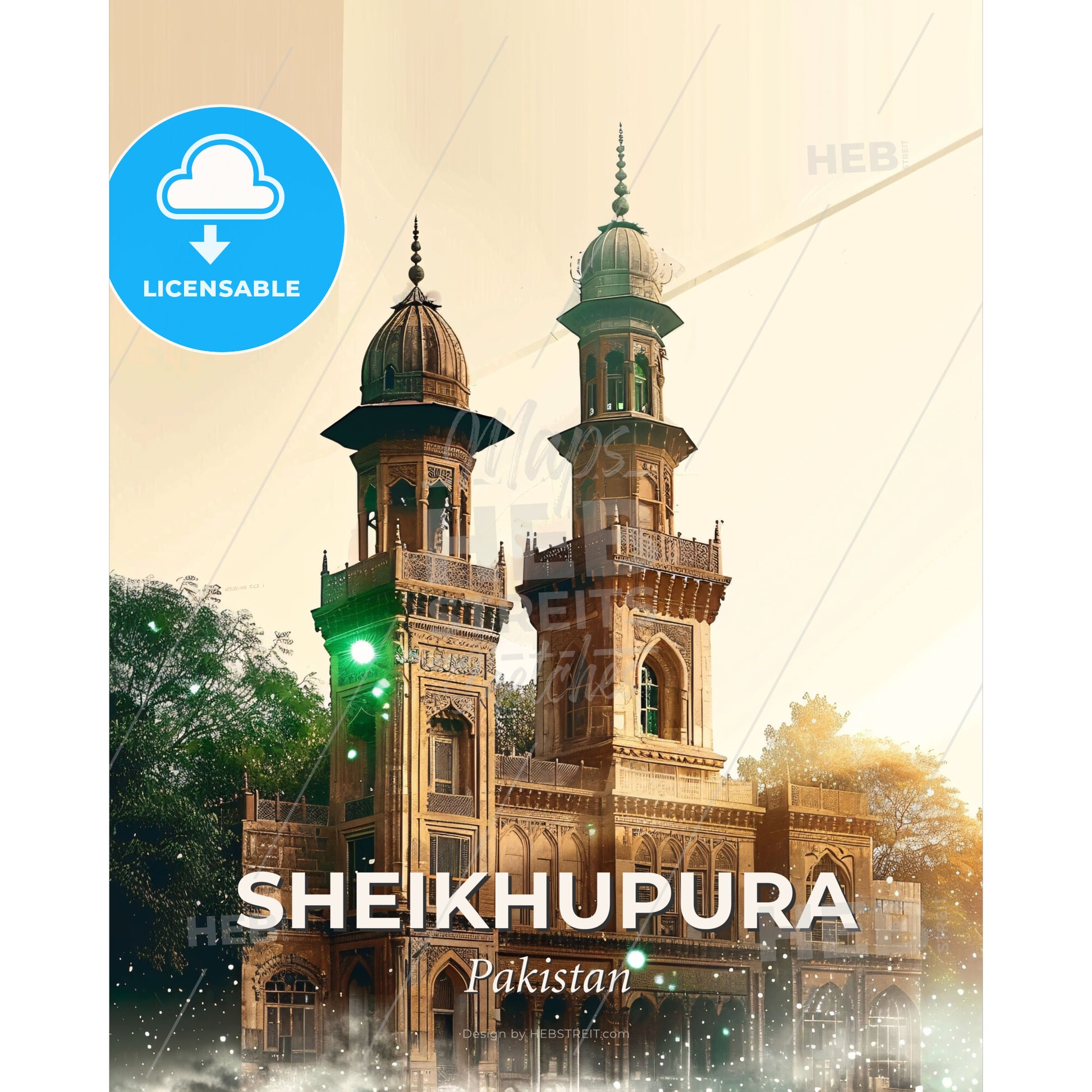 Sheikhupura Pakistan Skyline Panorama Poster - Yaroslavl with towers and trees - Square format print template