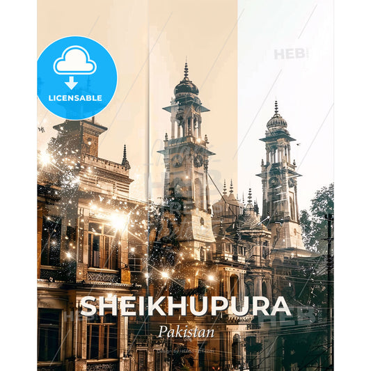 Sheikhupura Pakistan Skyline Art Poster - A building with towers and a tower - Square format print template