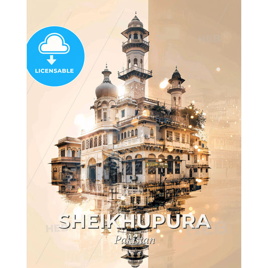 Sheikhupura: A Tapestry of Architecture and Light - A building with a tower - Square format print template