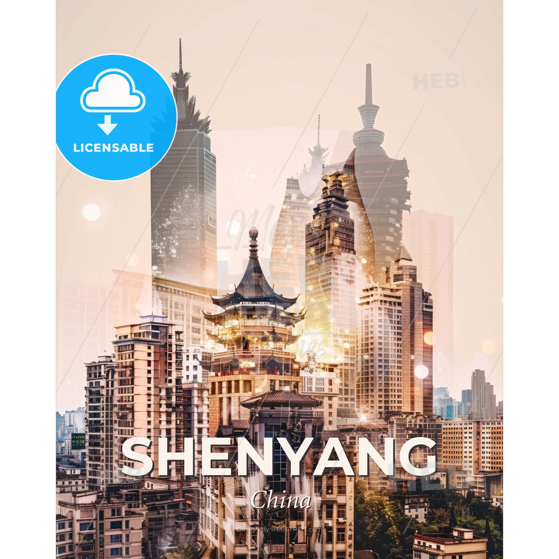 Shenyang Skyline Architectural Dream - A city skyline with many tall buildings - Square format print template