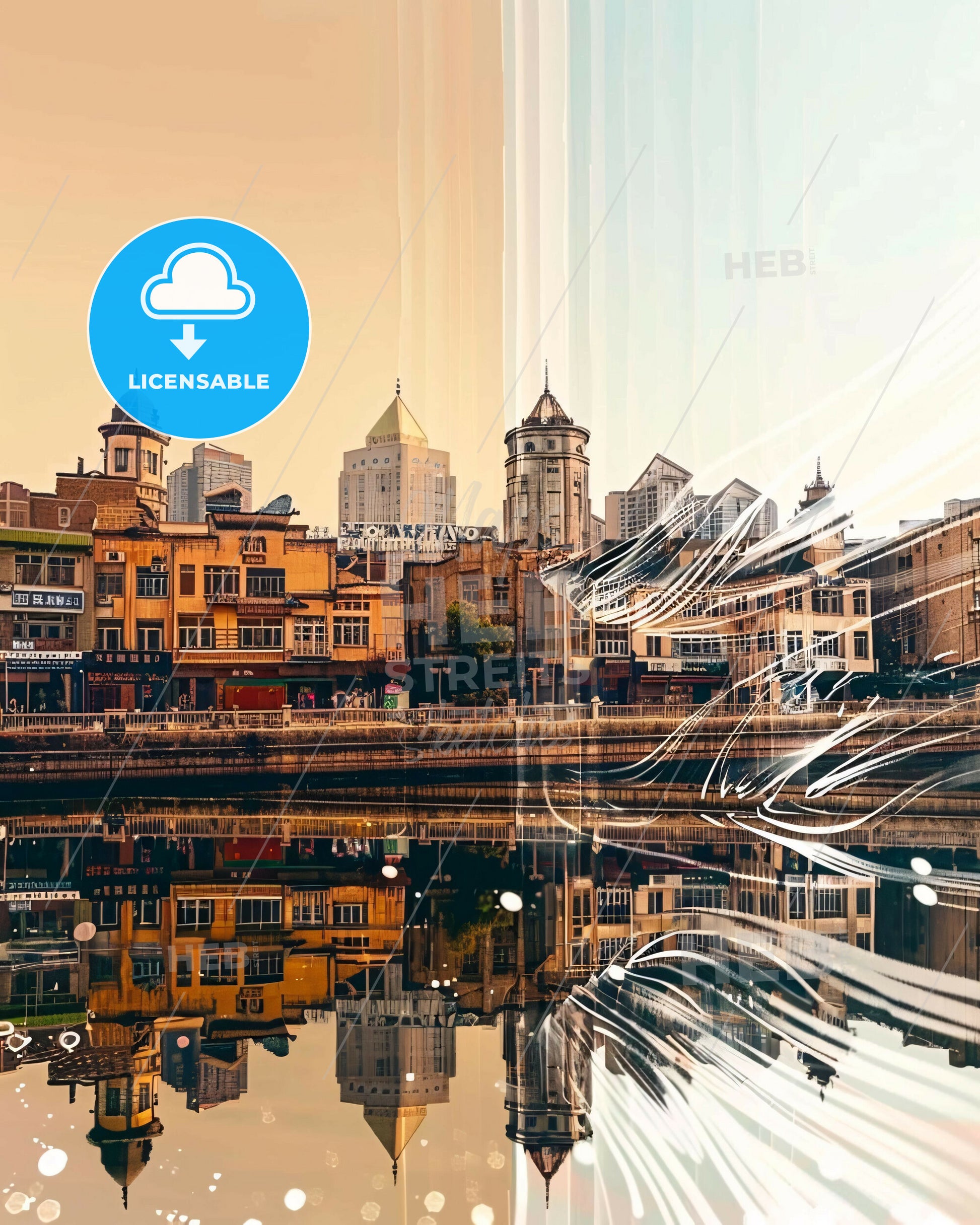 Shijiazhuang: Skyline Poster Art Sparkles - A city with buildings and a body of water