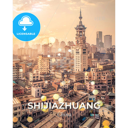 Shijiazhuang Skyline: A City of Light and Beauty - A city with many buildings - Square format print template