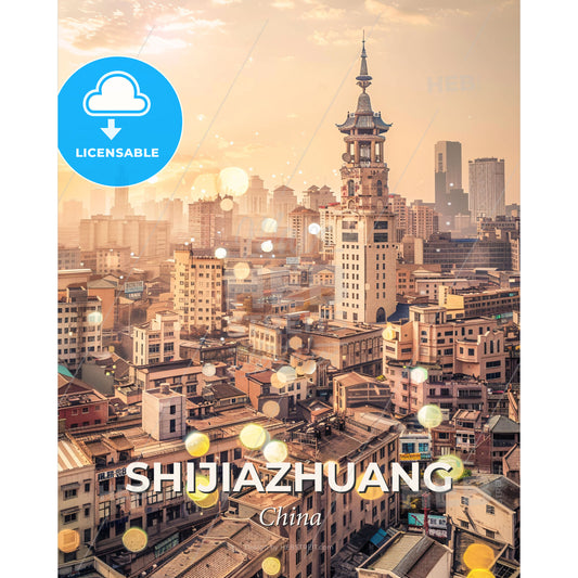 Shijiazhuang Skyline: A City of Light and Beauty - A city with many buildings - Square format print template