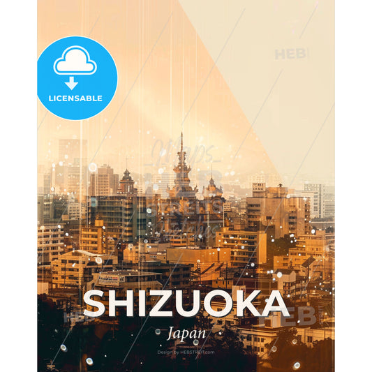 Shizuoka Skyline Double Exposure Composite Artwork - A city with many buildings - Square format print template