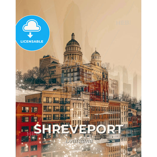 Shreveport Skyline Double Exposure Art Poster - A city with many buildings - Square format print template