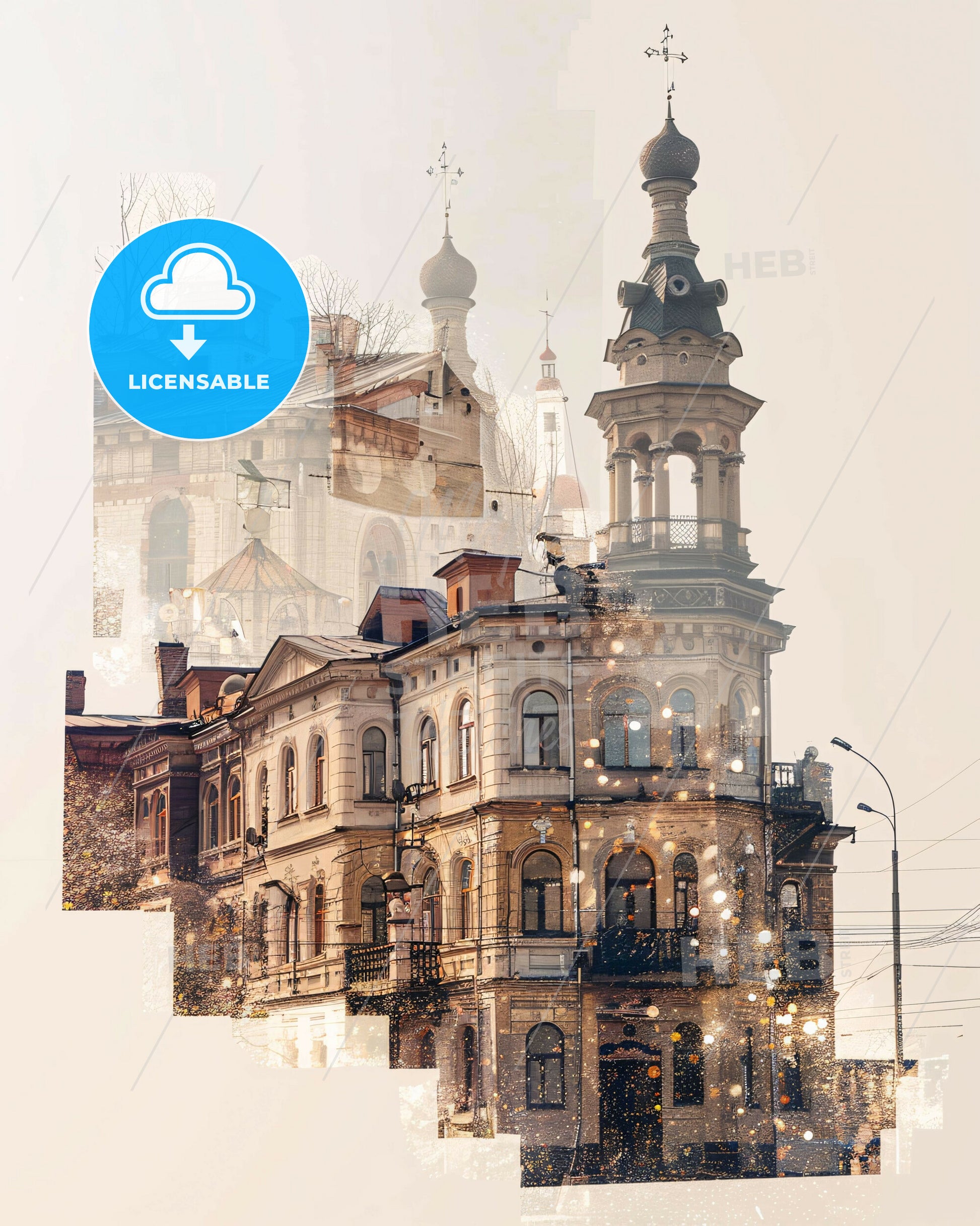 Shymkent Double Exposure Skyline Poster - A building with a tower