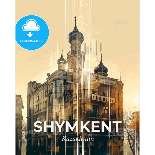 Shymkent City Skyline: A Shimmering Collage - A building with a tower - Square format print template