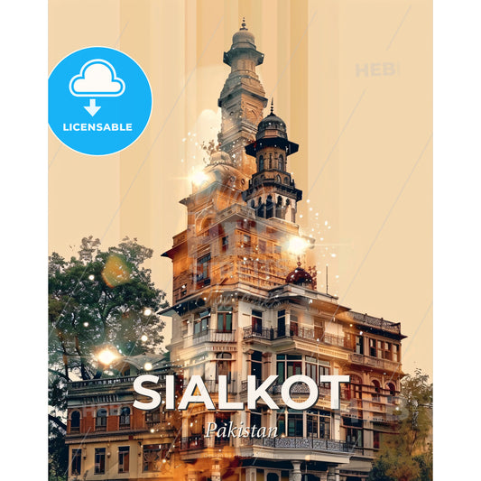 Sialkot Skyline Iconic Architecture Art Poster Print - A building with a tower - Square format print template