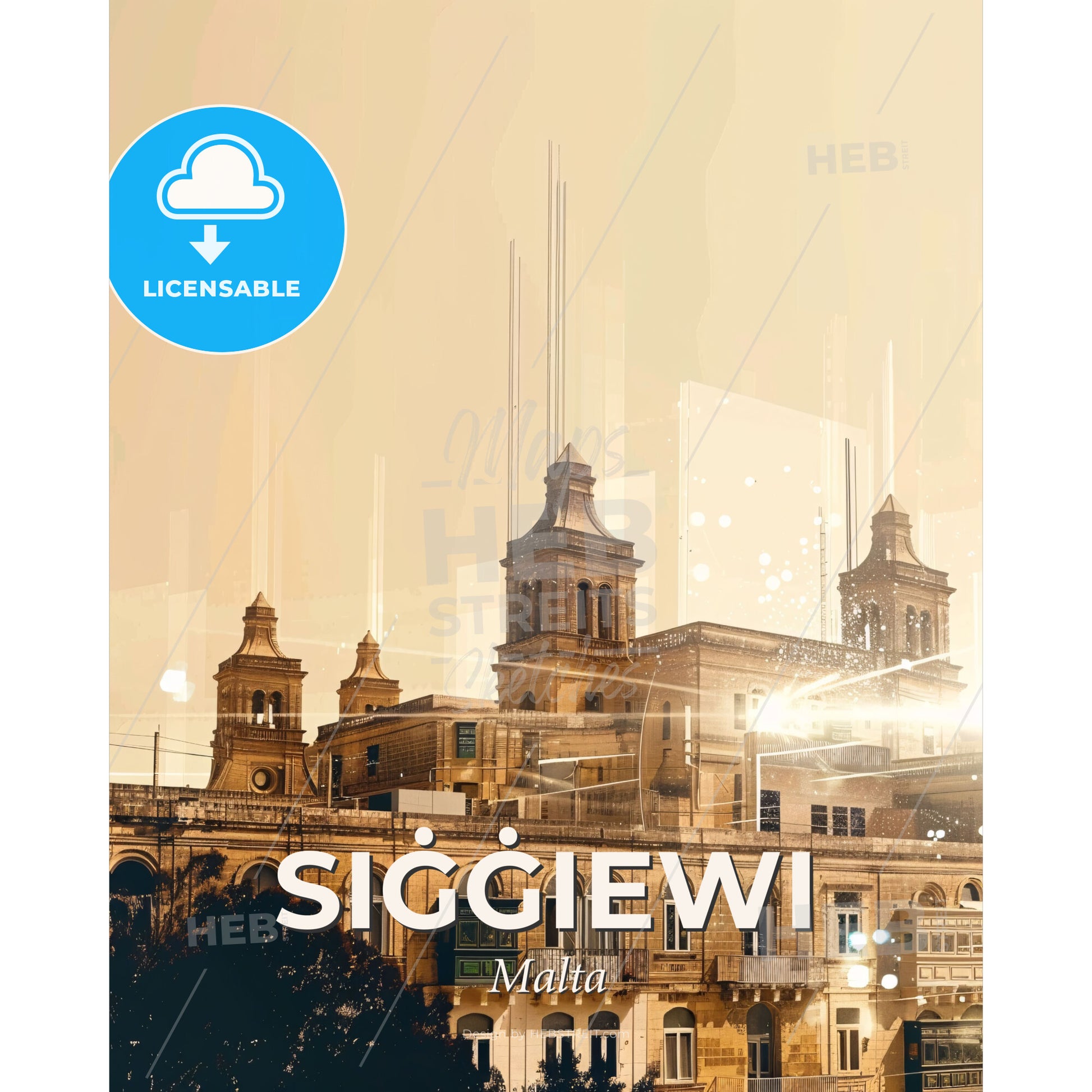 SiÄ¡Ä¡iewi City Skyline Double Exposure Poster Art - A building with many windows - Square format print template
