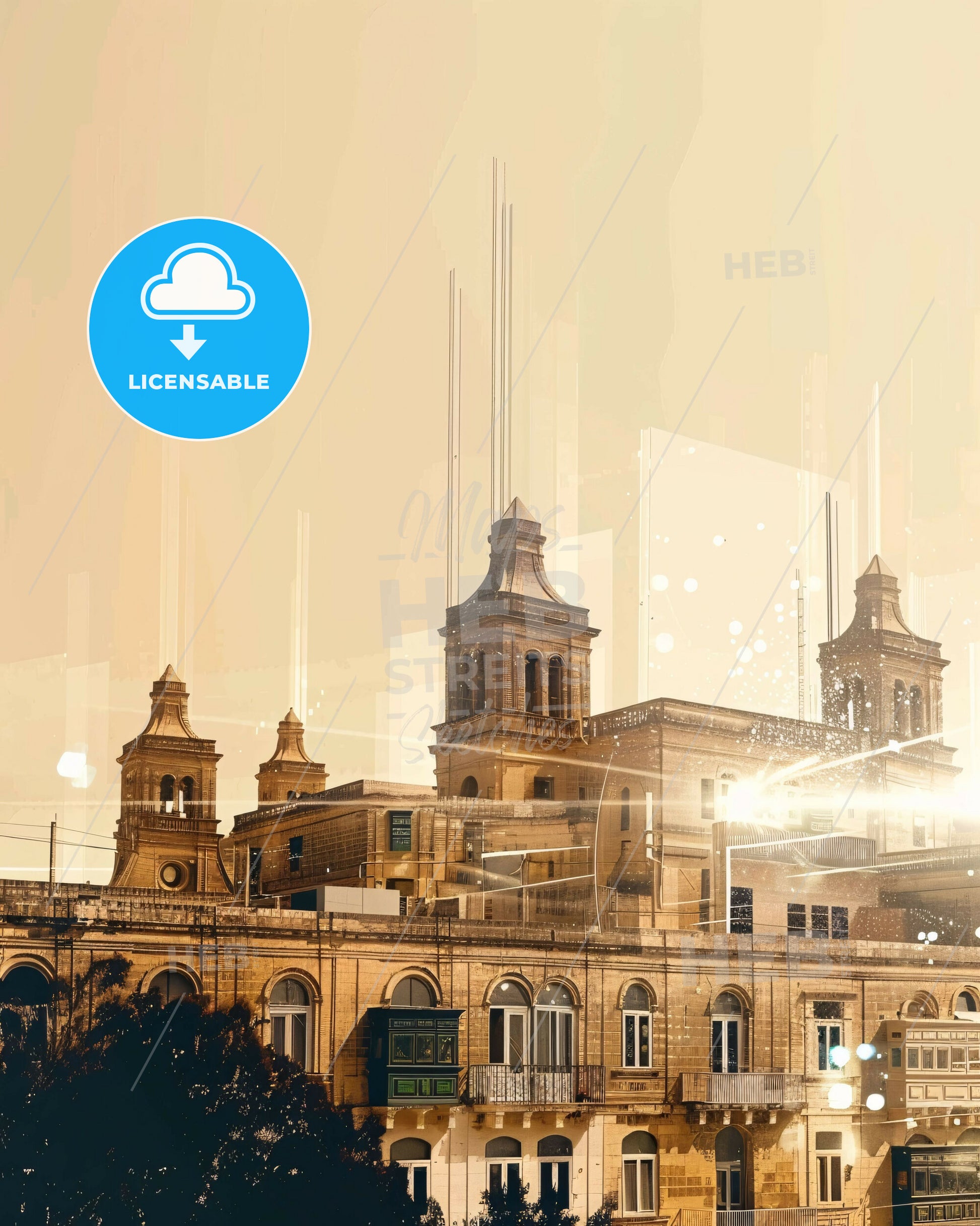 SiÄ¡Ä¡iewi City Skyline Double Exposure Poster Art - A building with many windows