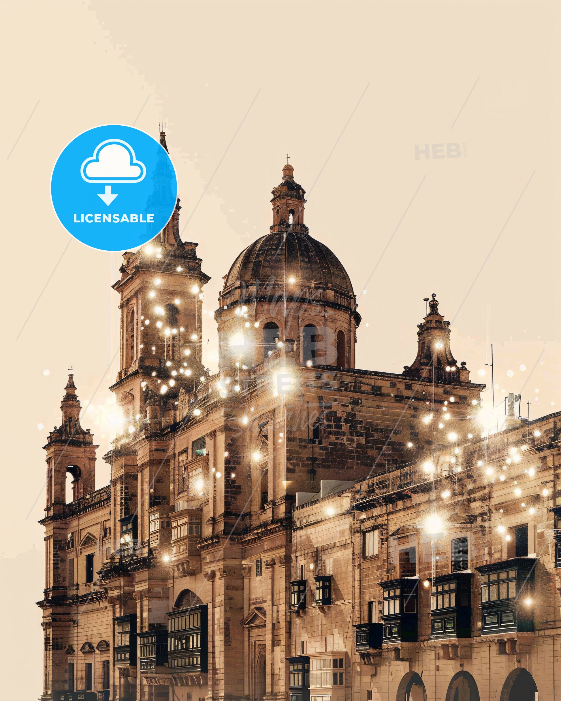 SiÄ¡Ä¡iewi Malta City Skyline Architectural Composite Art Poster - A building with a dome and towers