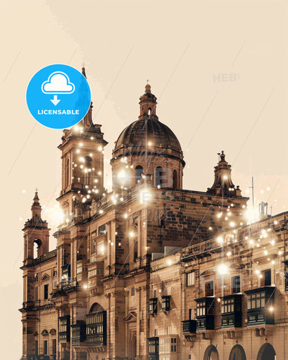 SiÄ¡Ä¡iewi Malta City Skyline Architectural Composite Art Poster - A building with a dome and towers
