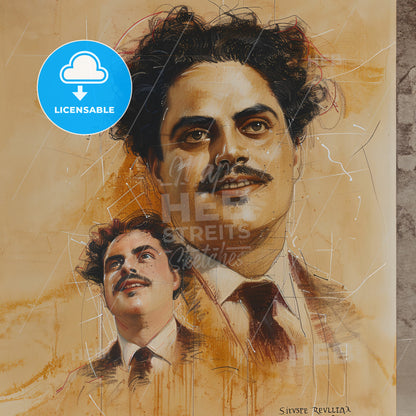 Silvestre Revueltas, 1899 - 1940, Mexican composer - A Drawing Of A Man With A Mustache