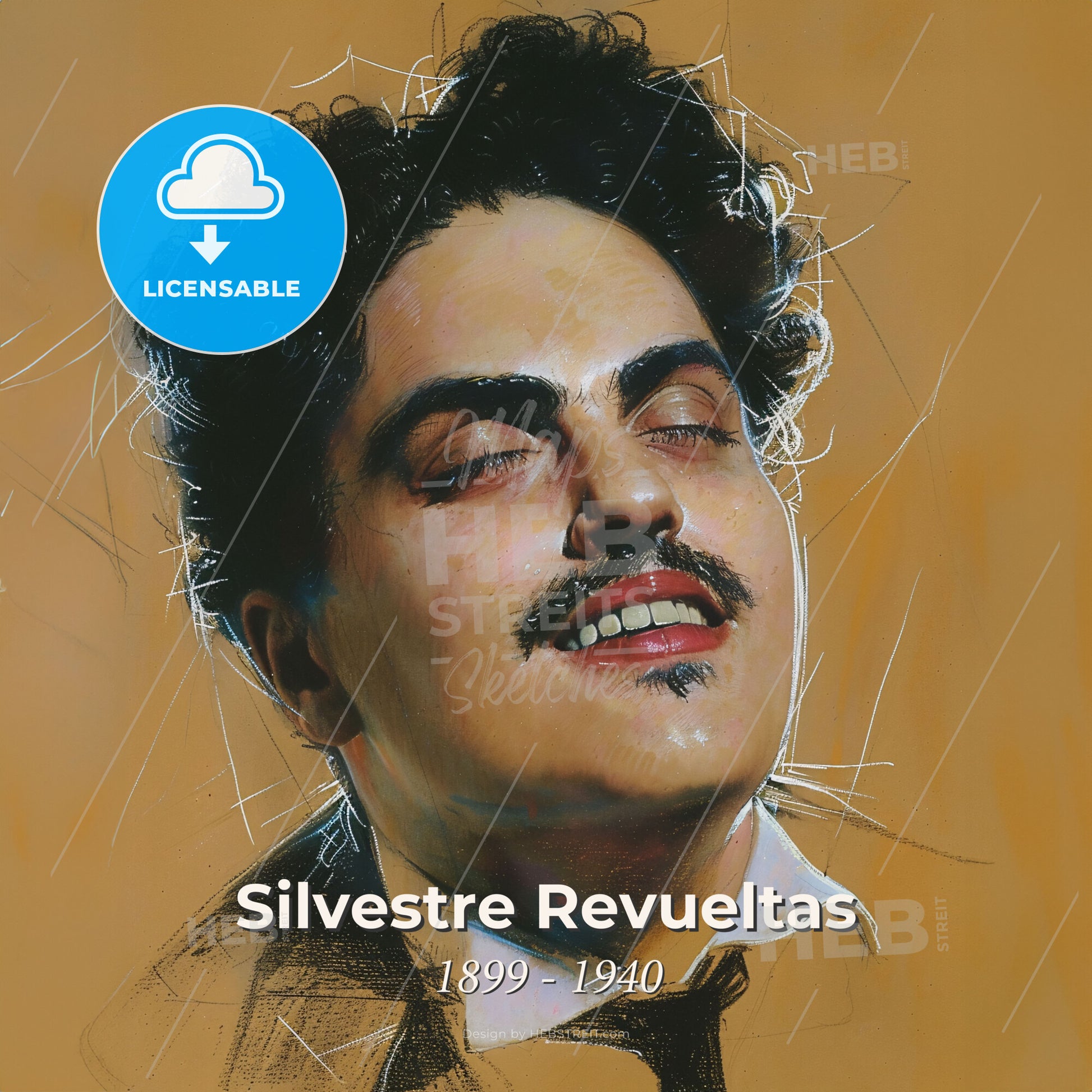 Silvestre Revueltas, 1899 - 1940, Mexican composer - A Man With His Eyes Closed Print Template