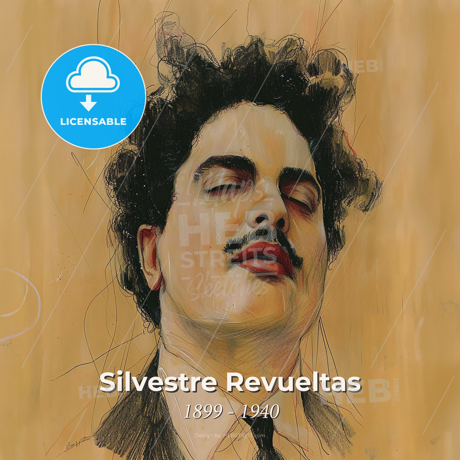 Silvestre Revueltas, 1899 - 1940, Mexican composer - A Drawing Of A Man With His Eyes Closed Print Template