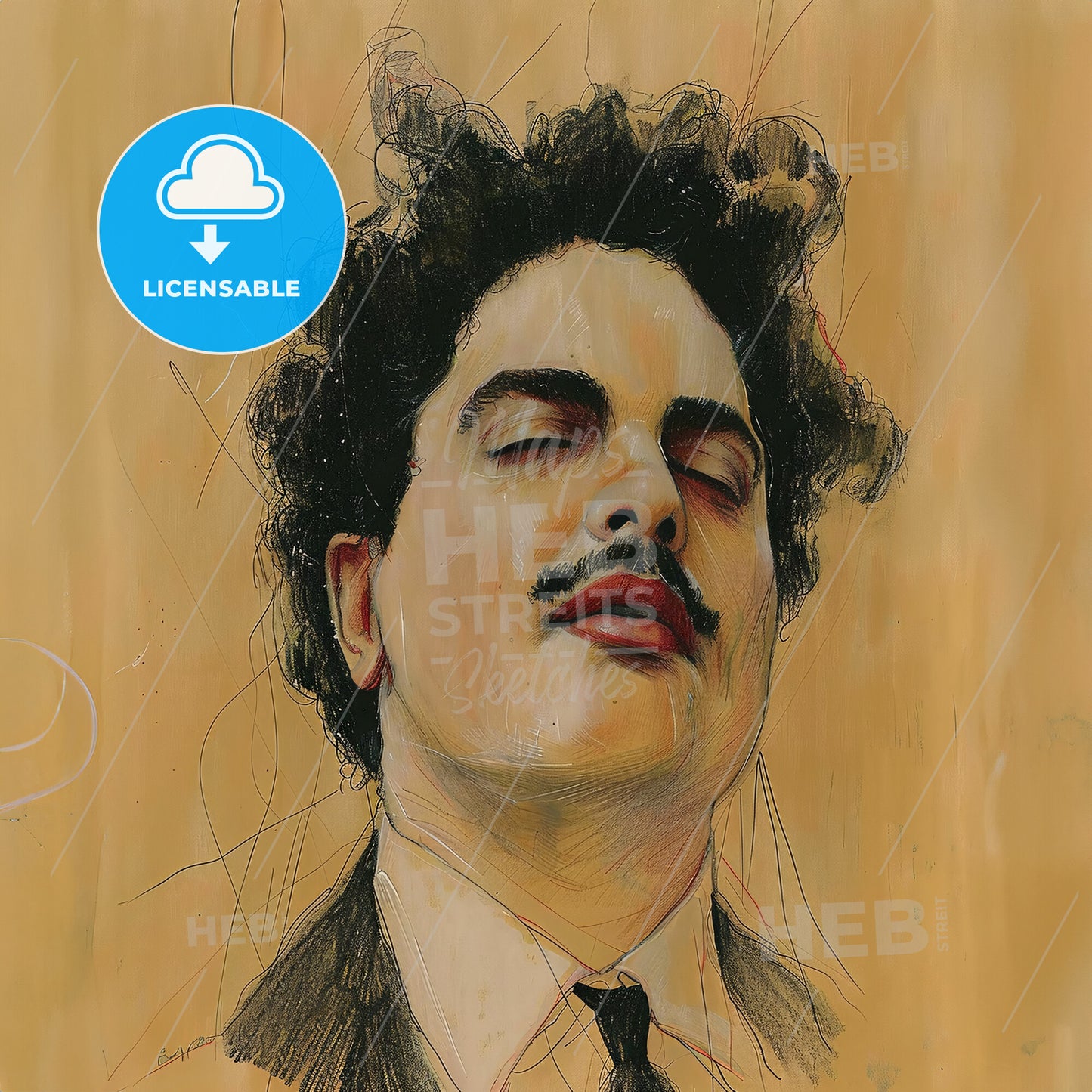 Silvestre Revueltas, 1899 - 1940, Mexican composer - A Drawing Of A Man With His Eyes Closed