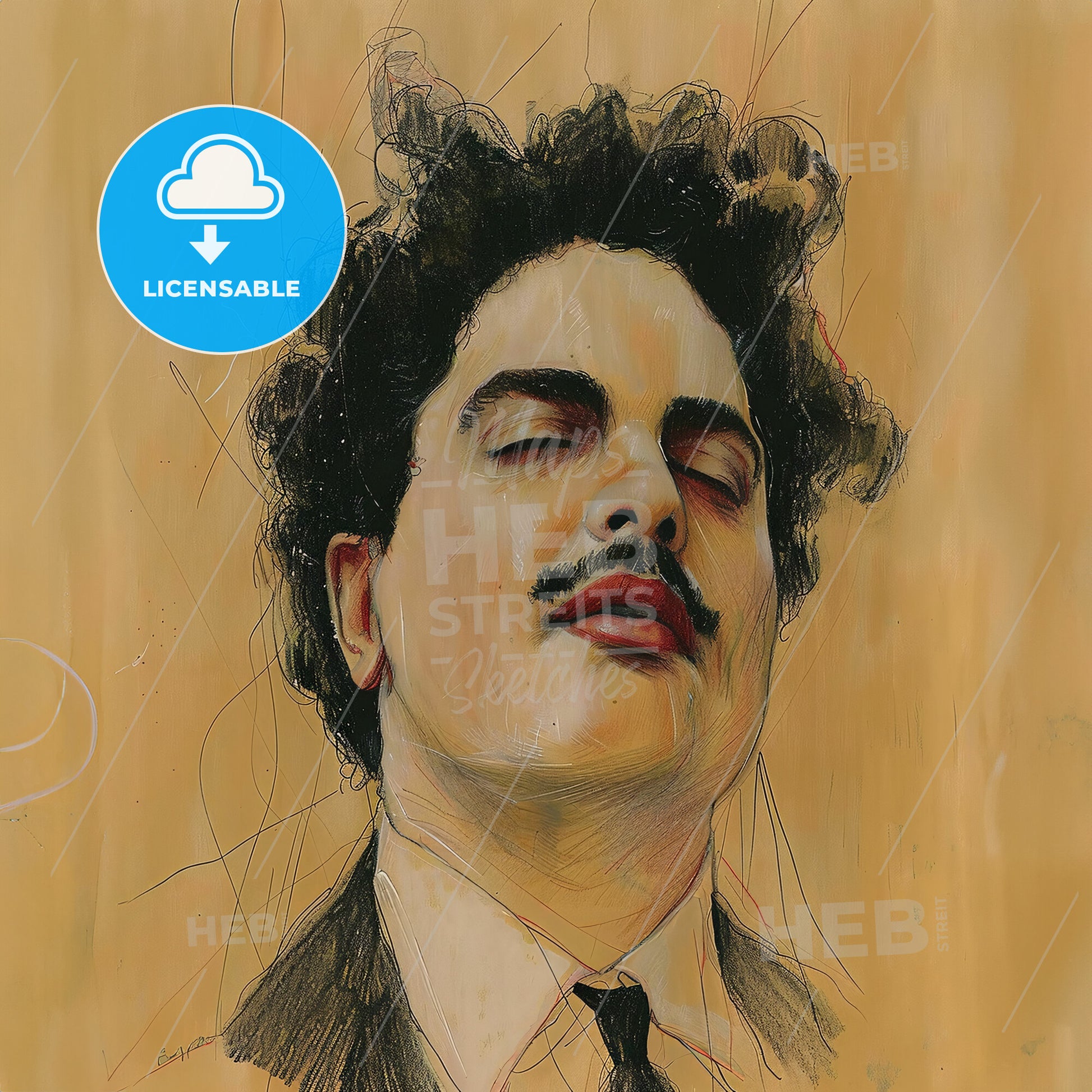 Silvestre Revueltas, 1899 - 1940, Mexican composer - A Drawing Of A Man With His Eyes Closed