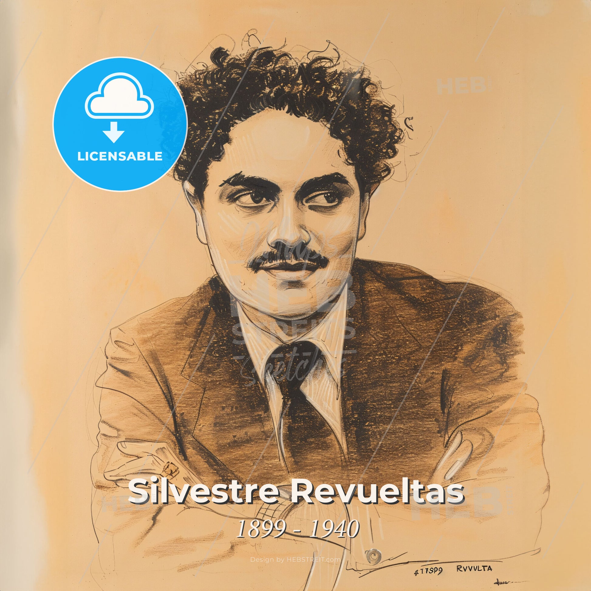Silvestre Revueltas, 1899 - 1940, Mexican composer - A Drawing Of A Man With Curly Hair Print Template