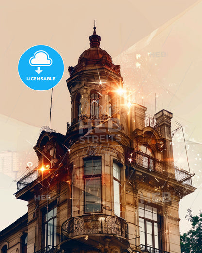 Simferopol City Skyline Double Exposure Print - A building with a tower