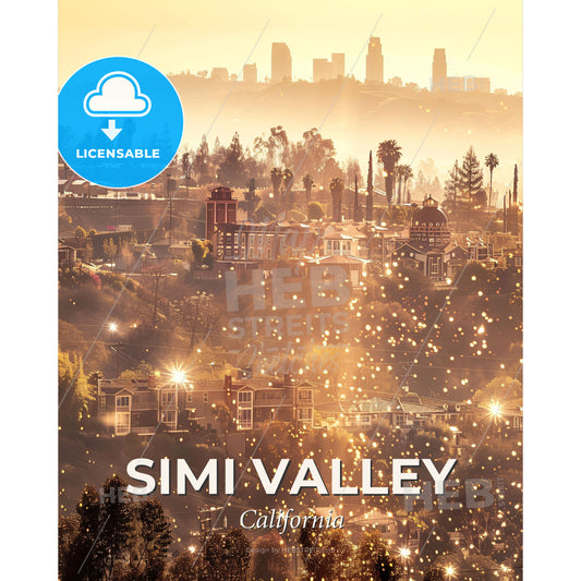 Simi Valley Skyline Composite Art Poster - A city with trees and buildings - Square format print template