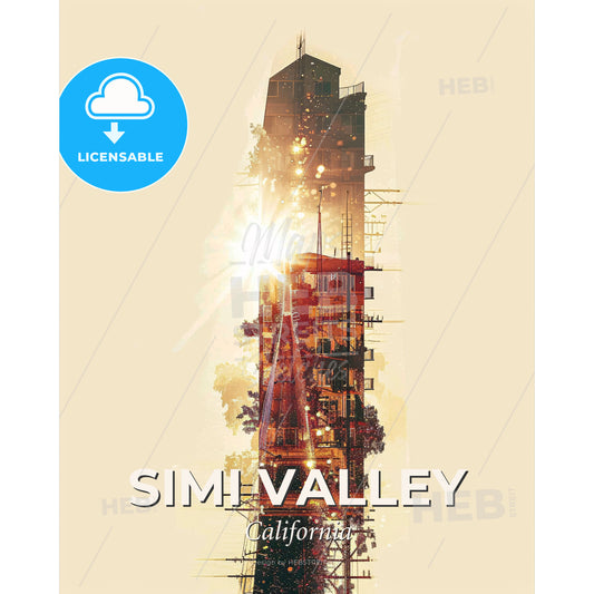 Simi Valley Skyline Glow Poster - A tall building with a light shining through it - Square format print template