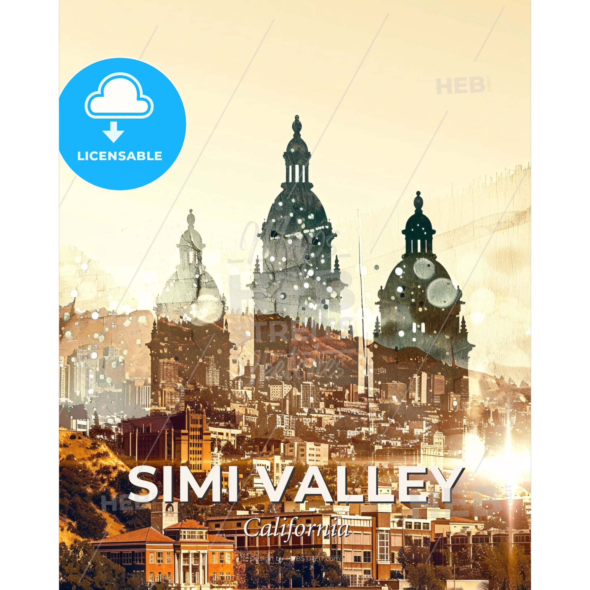 Simi Valley City Skyline Double Exposure Poster Art - A city with a large building - Square format print template