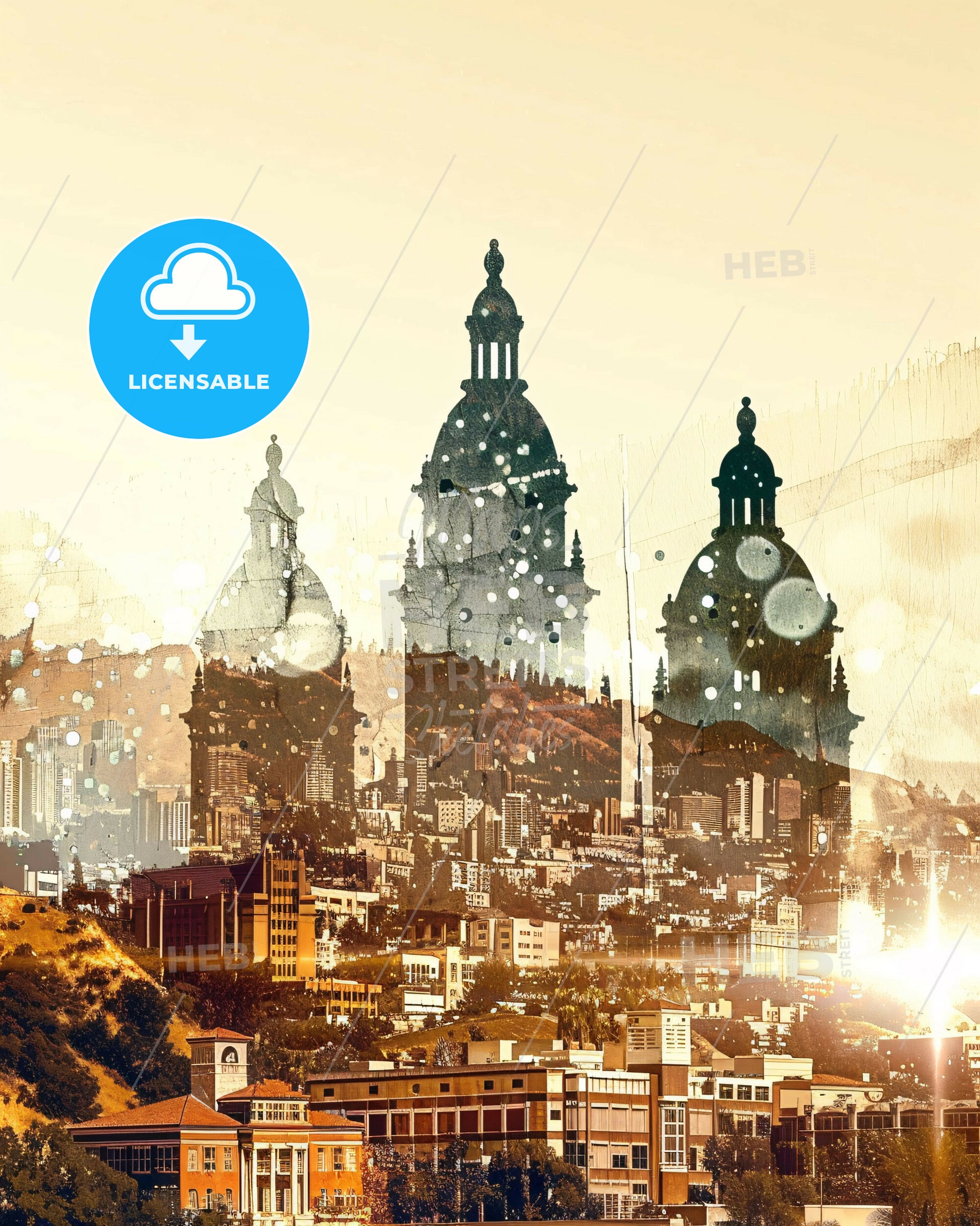 Simi Valley City Skyline Double Exposure Poster Art - A city with a large building