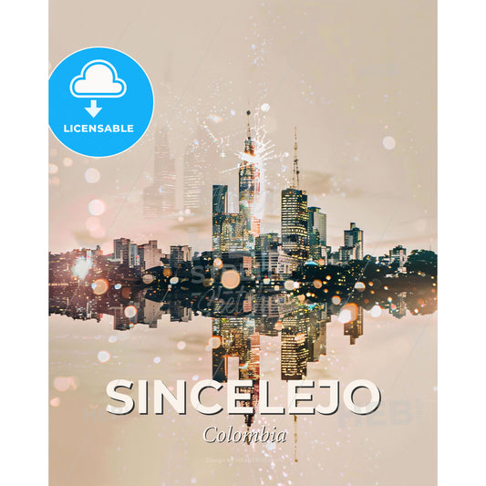 Sincelejo Skyline Architectural Composite Poster - A city with a reflection of a tall building - Square format print template