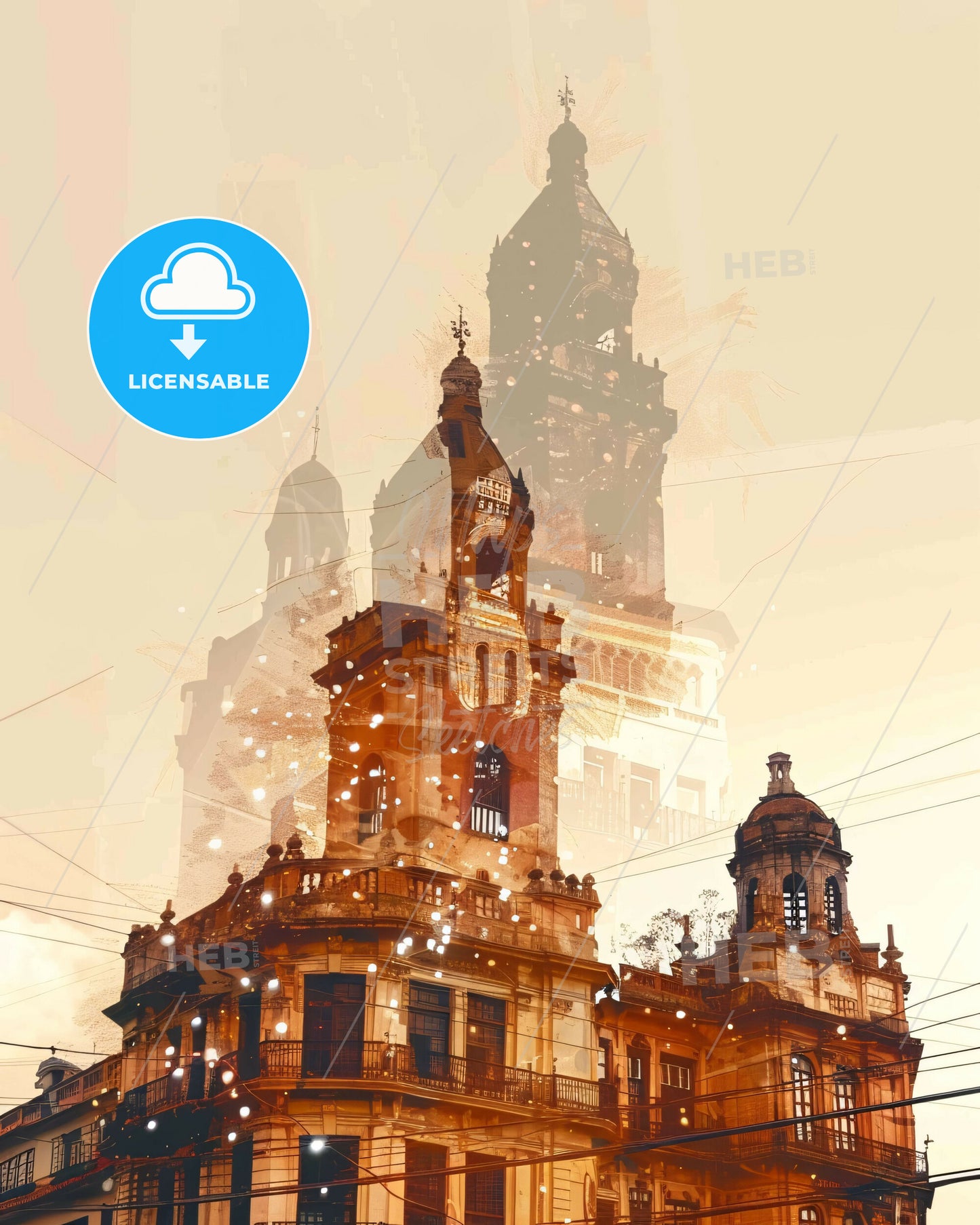 Sincelejo City Tribute Skyline Poster Design - A double exposure of a building
