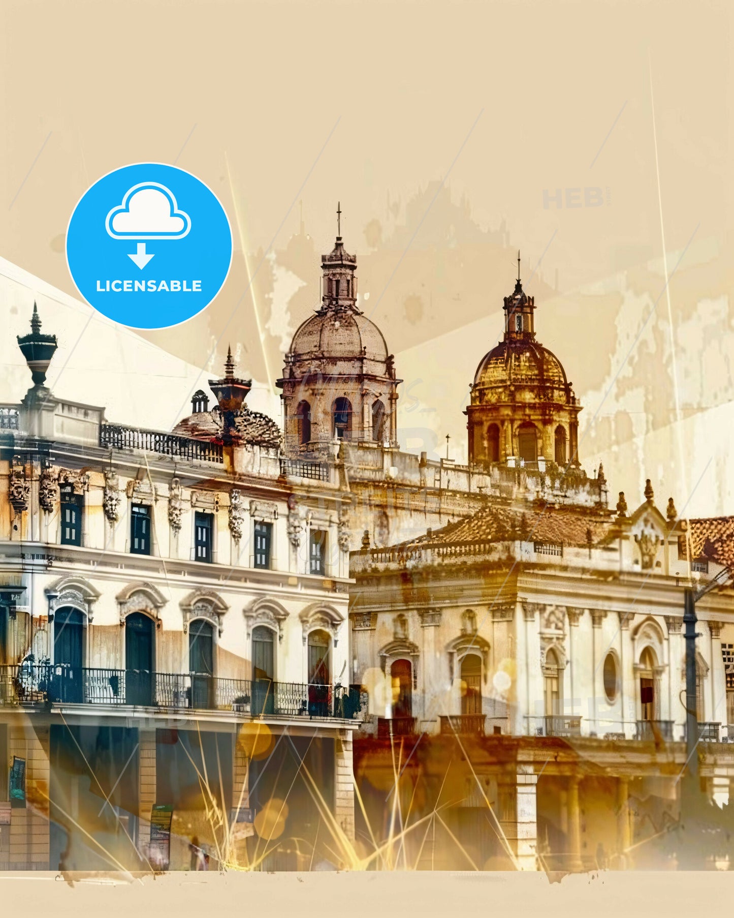 Sincelejo City Skyline Double Exposure Art Print - A building with a dome shaped roof