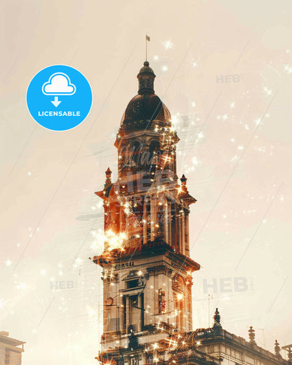 Sincelejo Skyline Colombian Architecture Glow - A tall building with a flag on top