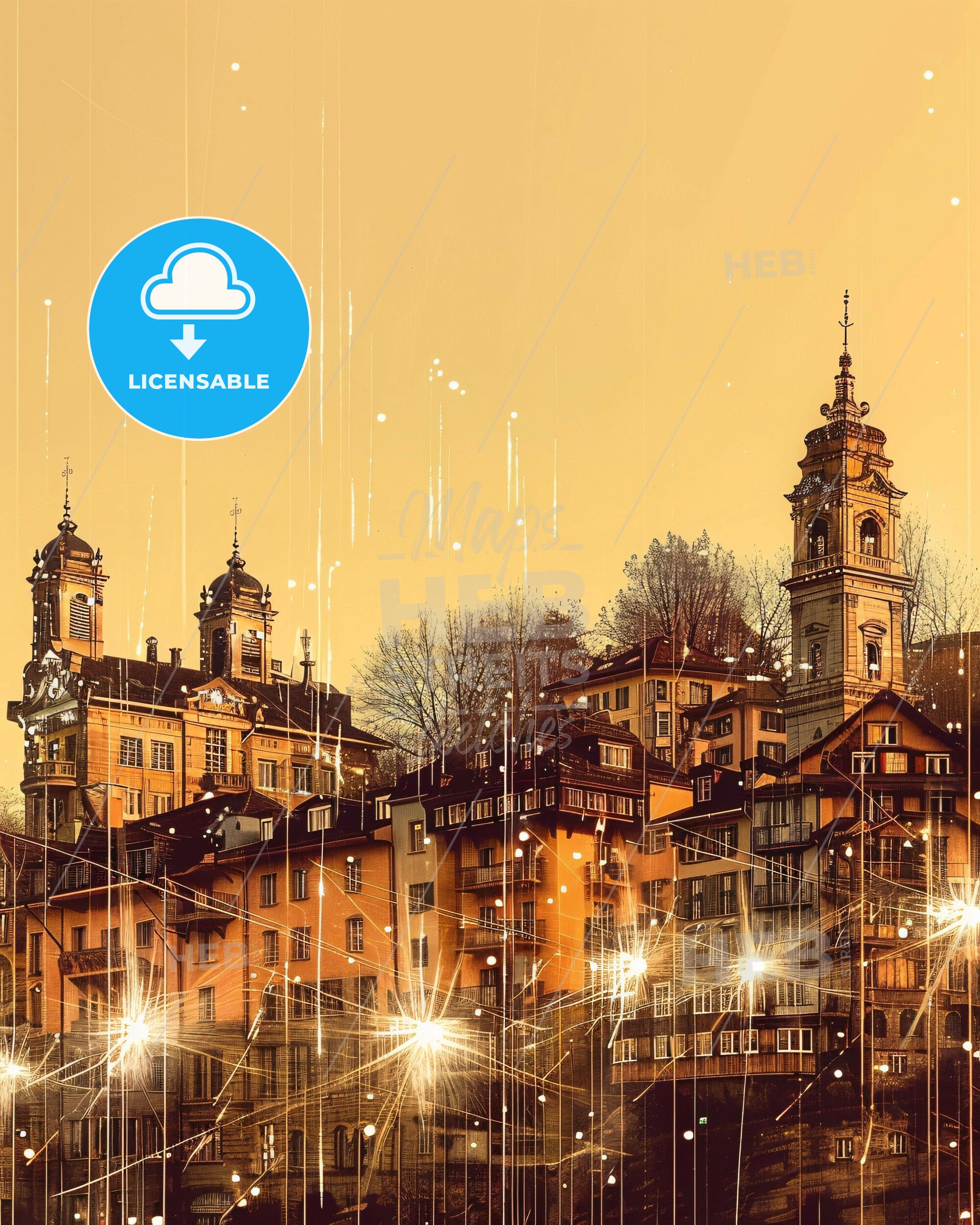 Sion City Skyline Swiss Architecture Canvas Art - A group of buildings with towers and lights