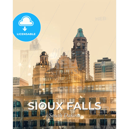 Sioux Falls City Skyline Art Deco - A city skyline with many tall buildings - Square format print template
