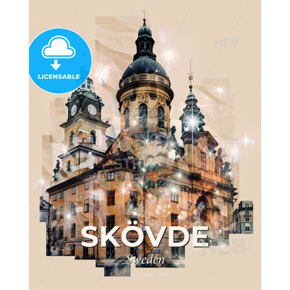 Skövde Skyline Composite Poster Brilliance - A building with a clock tower - Square format print template