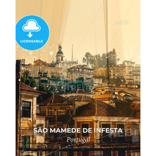 SÃ£o Mamede de Infesta City Double Exposure Skyline Artwork Poster - A city with many buildings - Square format print template