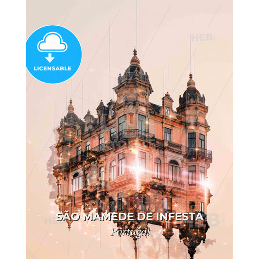 SÃ£o Mamede de Infesta Skyline Double Exposure Artwork - A building with many windows - Square format print template