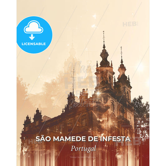 SÃ£o Mamede de Infesta City Skyline Composite Art - A building with towers and trees - Square format print template