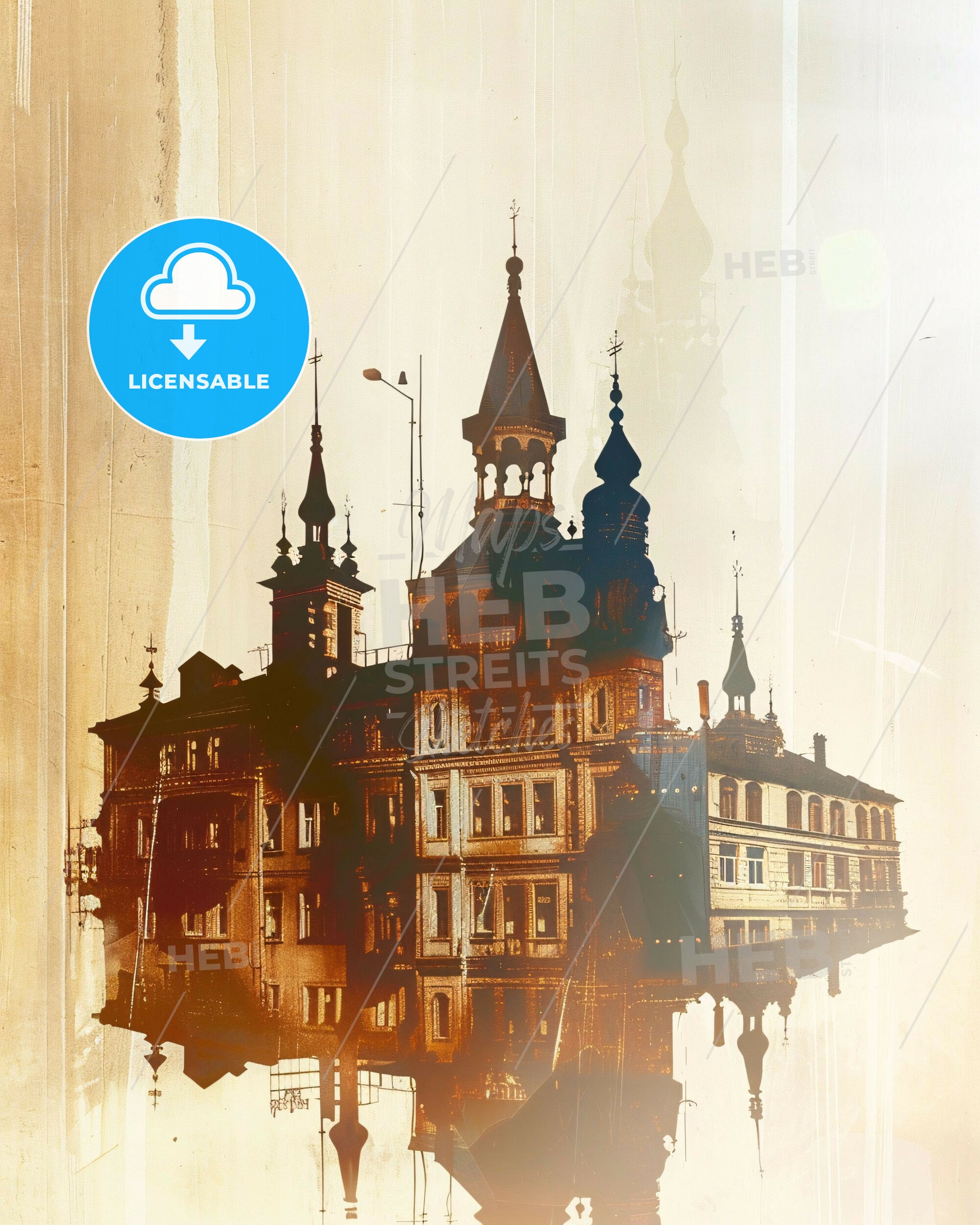 Sofia Skyline Composite Art Bright Beige Paper Poster - A building with towers and towers