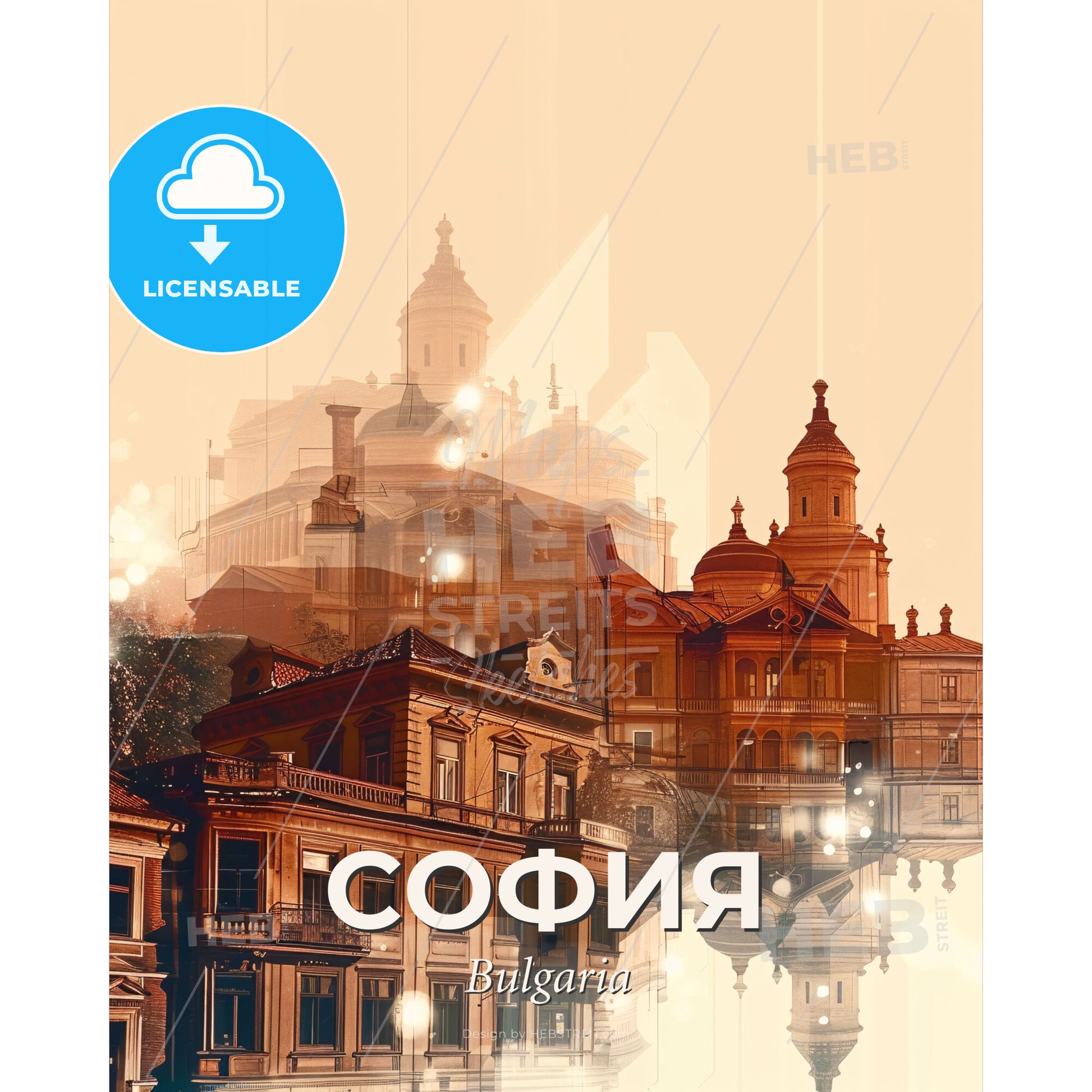 Sofia, Bulgaria - City Skyline Art Deco Poster - A city with many buildings - Square format print template