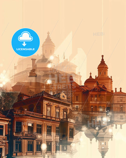 Sofia, Bulgaria - City Skyline Art Deco Poster - A city with many buildings