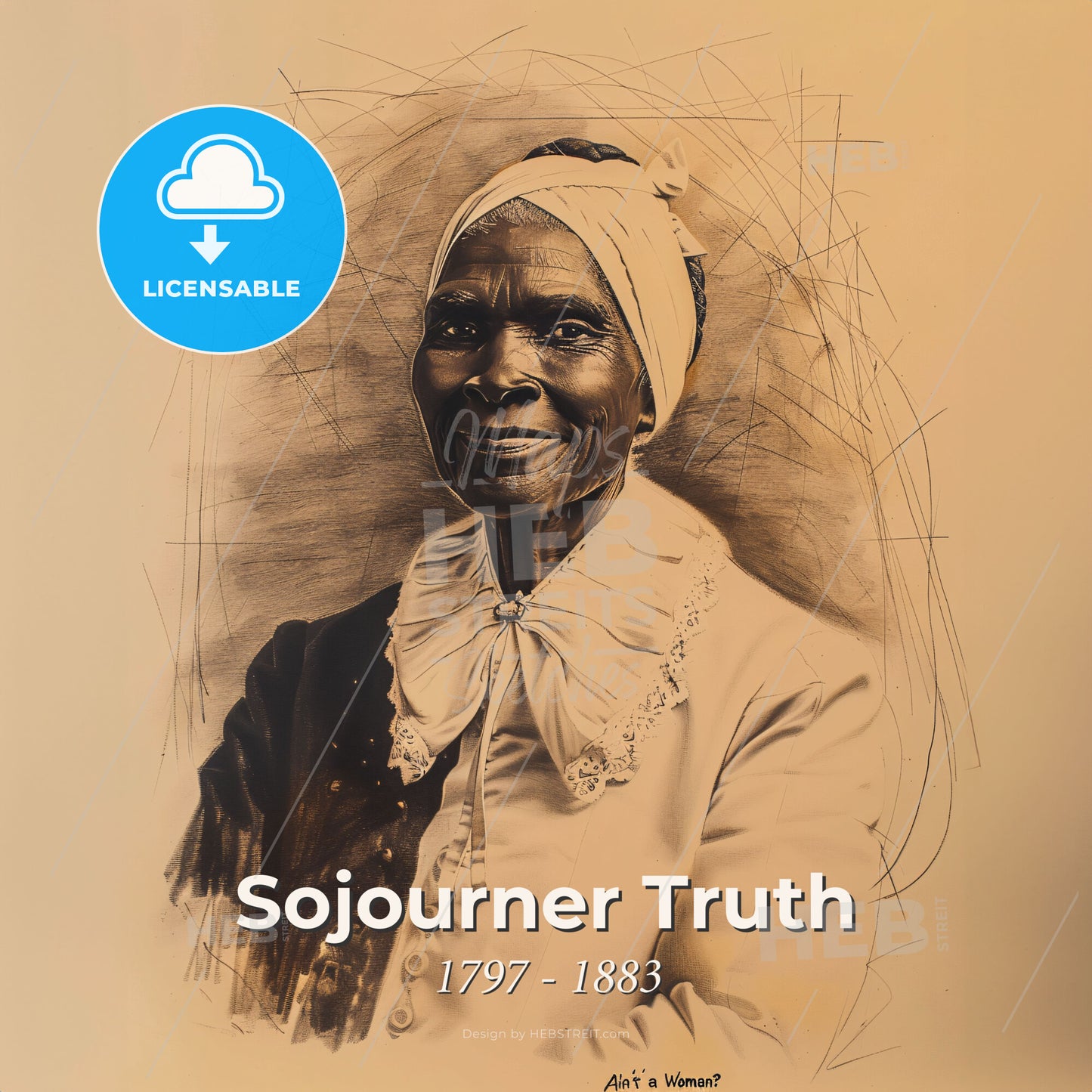 Sojourner Truth, 1797 - 1883, American abolitionist and women's rights activist - A Woman Smiling In A White Shirt Print Template