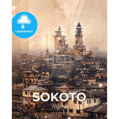 Sokoto Skyline Local Architecture Composite Poster - A city with many buildings - Square format print template