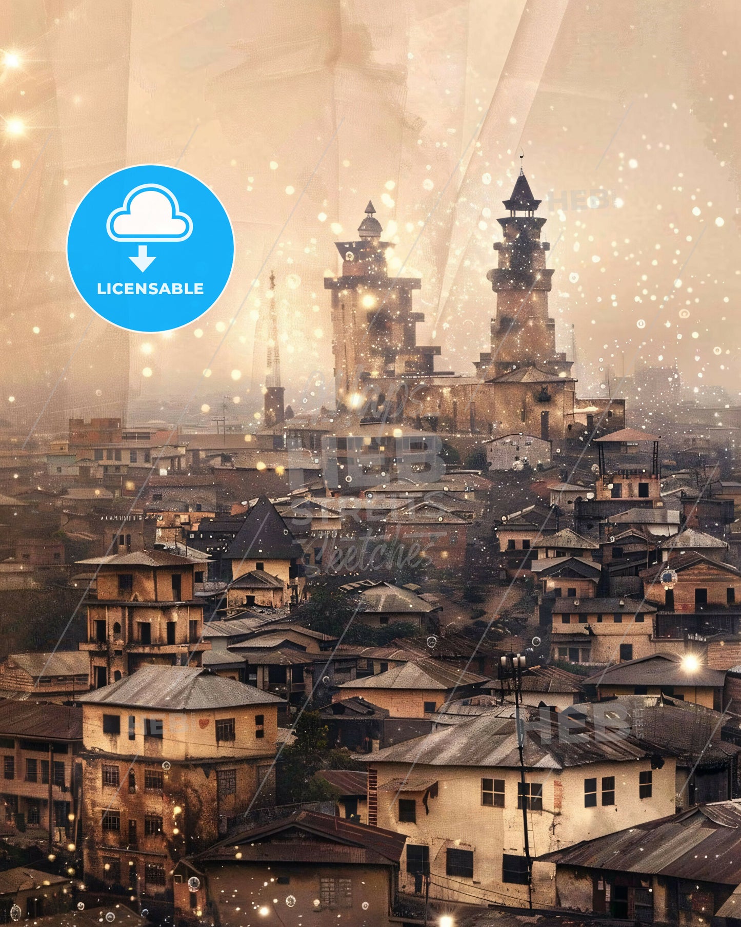 Sokoto Skyline Local Architecture Composite Poster - A city with many buildings