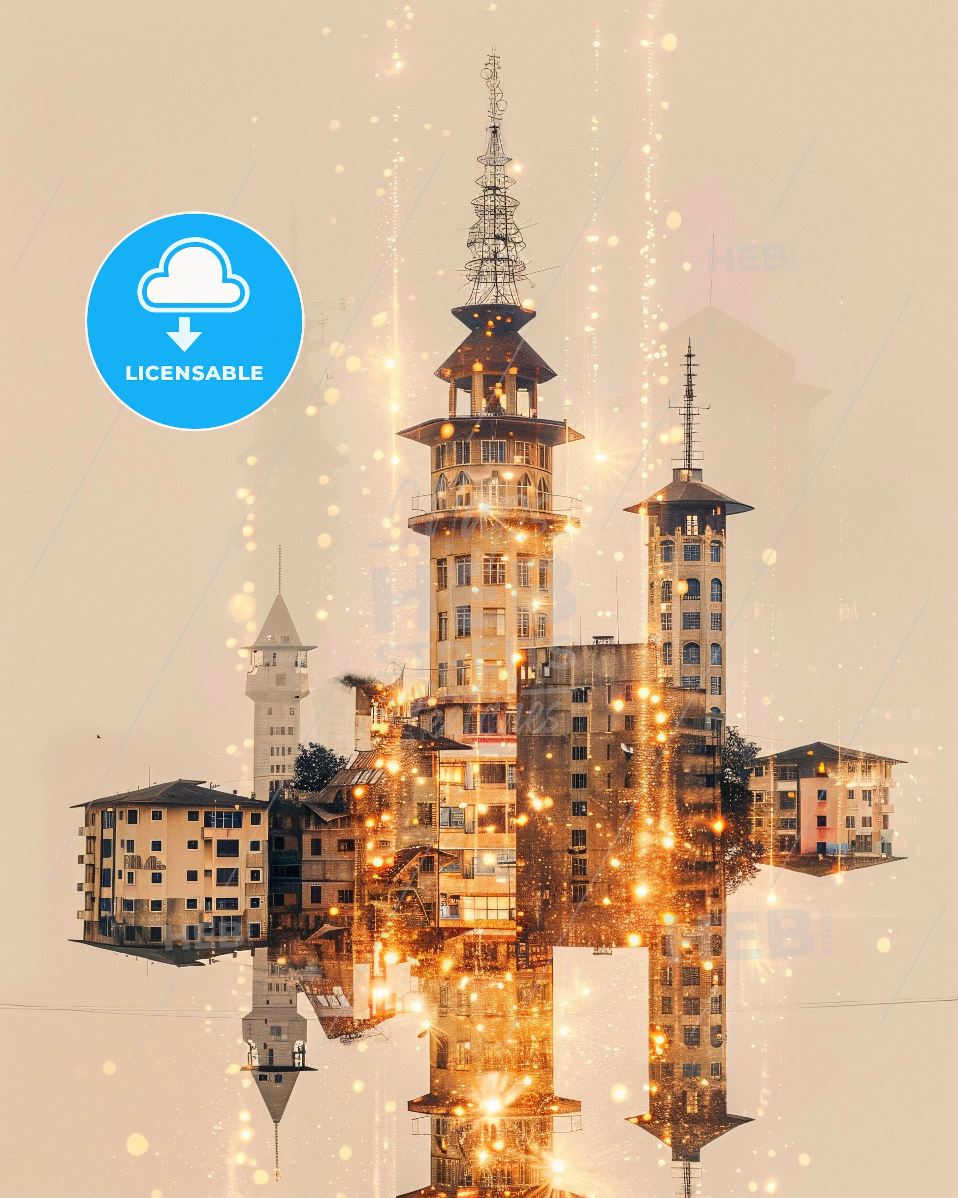 Sokoto Skyline Double Exposure Poster Art - A city with towers and towers