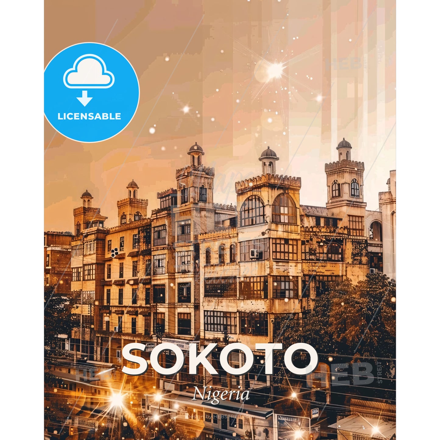 Sokoto Skyline Double Exposure Composite Art - A building with many windows - Square format print template